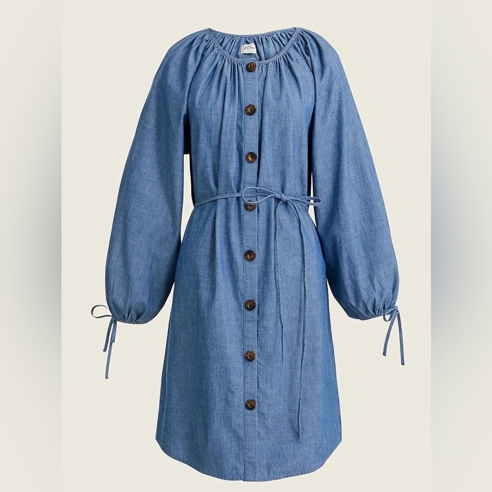 J.Crew chambray tie sleeve XLT shirt dress casual denim peasant boho classic